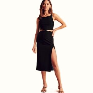 Abercrombie and Fitch Cut Out Black Midi Dress in XSP